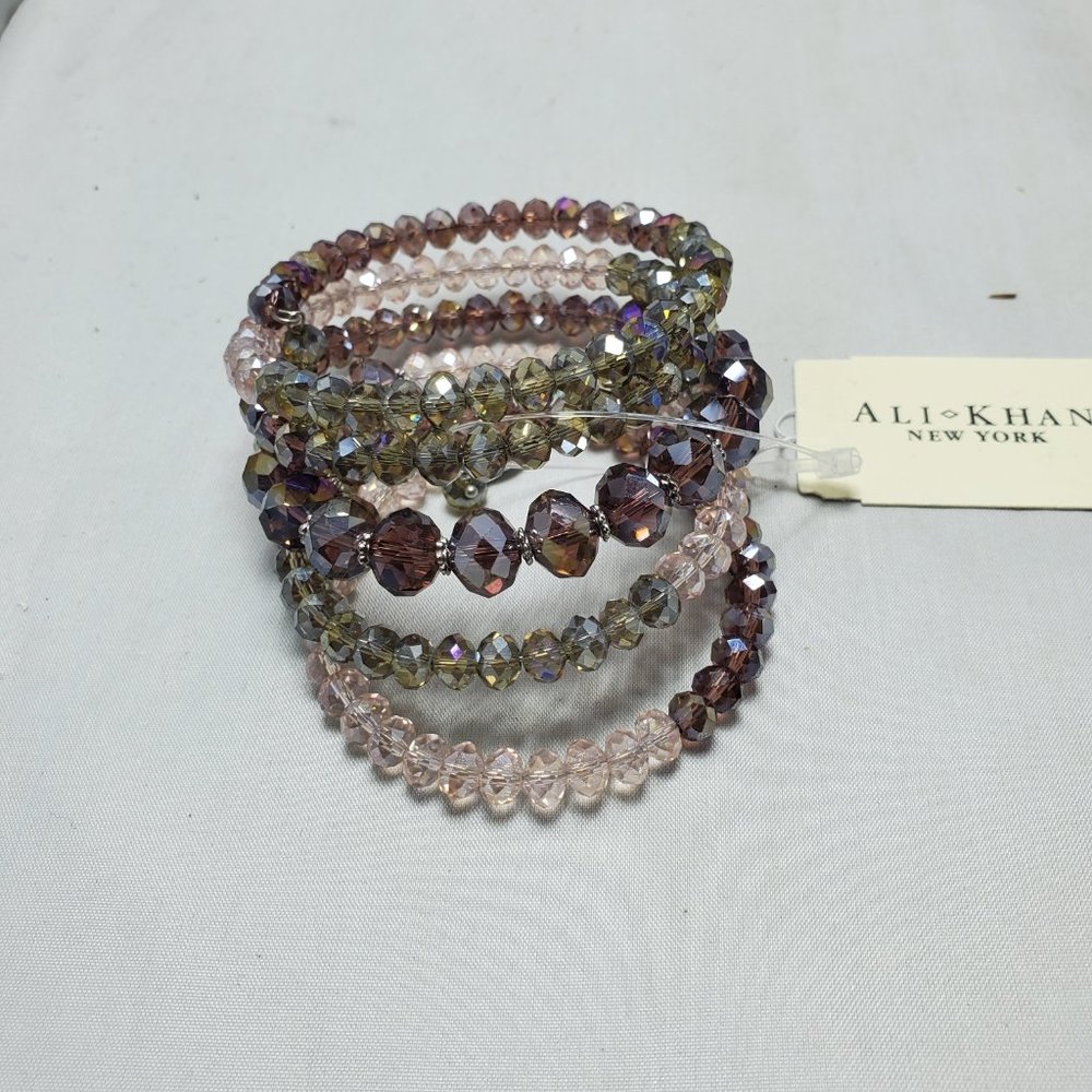 2 for $30 Ali Khan crystal 5 row gold tone and silver tone wrap coil bracelet - Picture 7 of 10